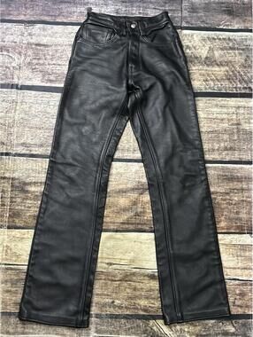 VTG NYC Leatherman Pants Womens 22x30 Leather Black Snap Button Heavy 90s Biker